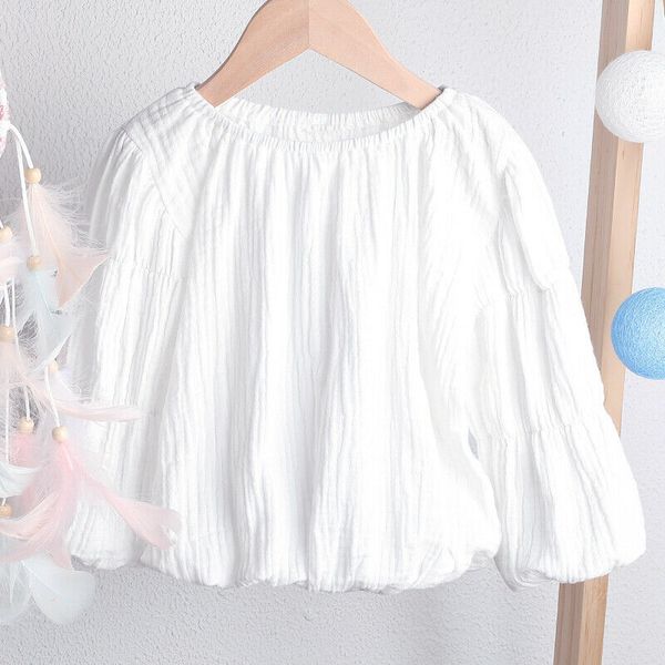 

2019 autumn fashion newborn kids baby girl lantern sleeve solid shirts warm cotton round neck shirt child baby 1-6years, White;black