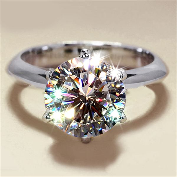 

choucong six claw finger ring 100% real 925 sterling silver 1ct sona 5a zircon engagement wedding band rings for women gift, Slivery;golden