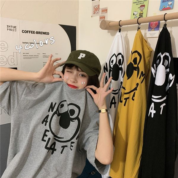 

women's short-sleeved t-shirt women i loose student lazy wind mschf fashion brand women's short-sleeved clothing t-shirt women i l, White