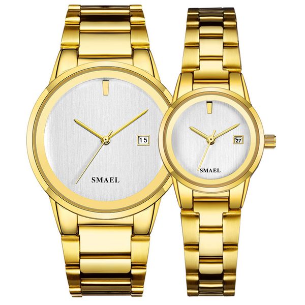 Smael Marka Watch Teklif Seti Çift Lüks Klasik Paslanmaz Çelik Saatler Muhteşem Gent Lady 9004 Su geçirmez Fashionwatch257b