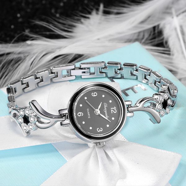 

2019 new fashion women's watch unique band bracelet black crystal dress ladies stainless steel clock relogio, Slivery;brown