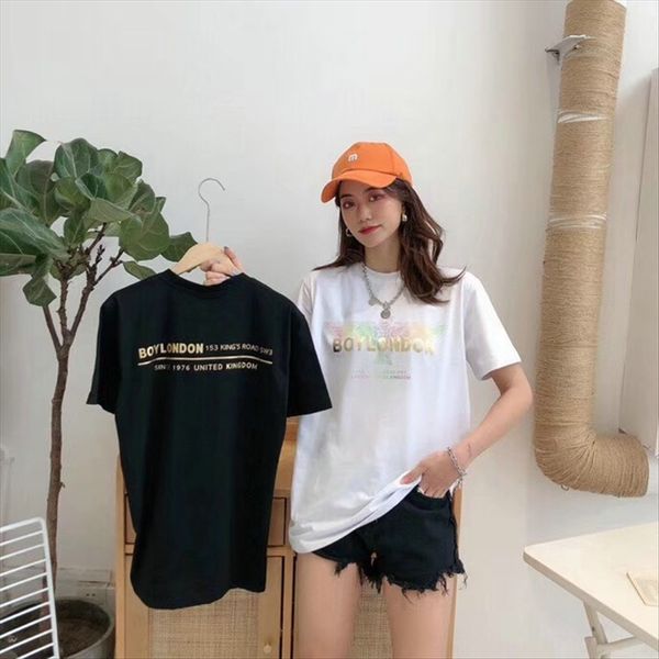 

female fashion brand cotton t-shirt boy women's colorful eagle printed couple cotton short-sleeved t-shirt, White