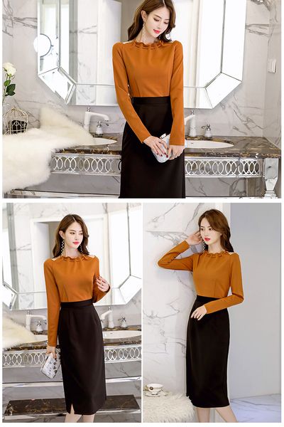 

chestnut the new ss long-sleeved casual two-piece outfit, Black;gray