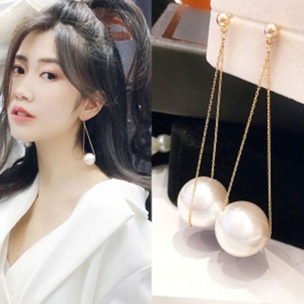 

charm long section of the earrings earrings gold chain hanging big pearl simple super fairy long paragraph girls, Golden;silver