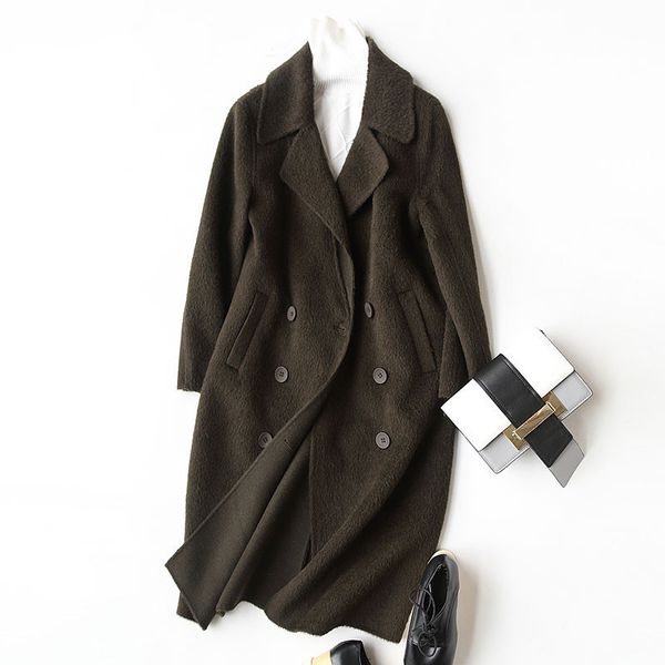 

coat wool women 2020 spring casual women's cashmere coats alpaca wool female jacket manteau femme hiver 37030 wyq1200 's s, Black