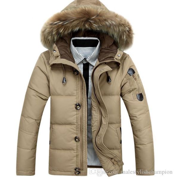 

winter mens coat fashion thick solid color zipper down designer mens hooded parkas, Black
