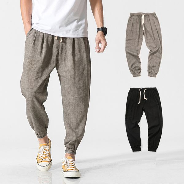 

brand casual harem pants men jogger pants men fitness trousers male chinese traditional harajuku 2019 summer clothe, Black