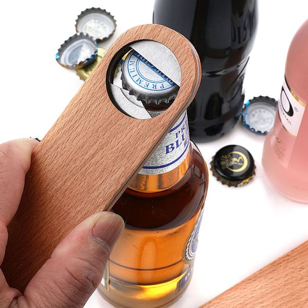 

new stainless steel blade household bar drink beer bottle opener wooden handle wine bottle open bottle tool kitchen accessories