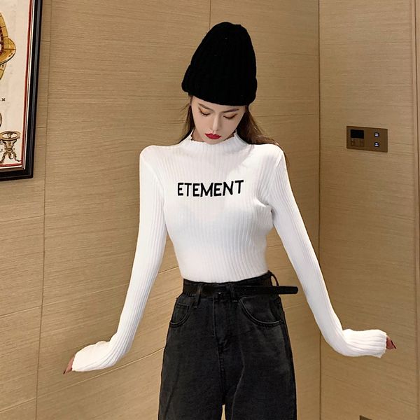 

2020 new style slim sweater women turtleneck pullovers short style sweater casual letter long sleeve knitted, White;black