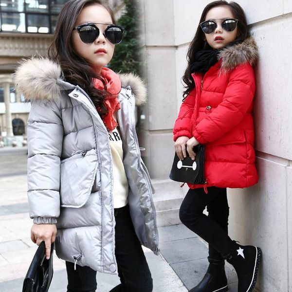 

fashion 2019 thick warm fur hooded girls winter coat zipper solid slim child winter jacket for girls baby kids cotton parka down, Blue;gray
