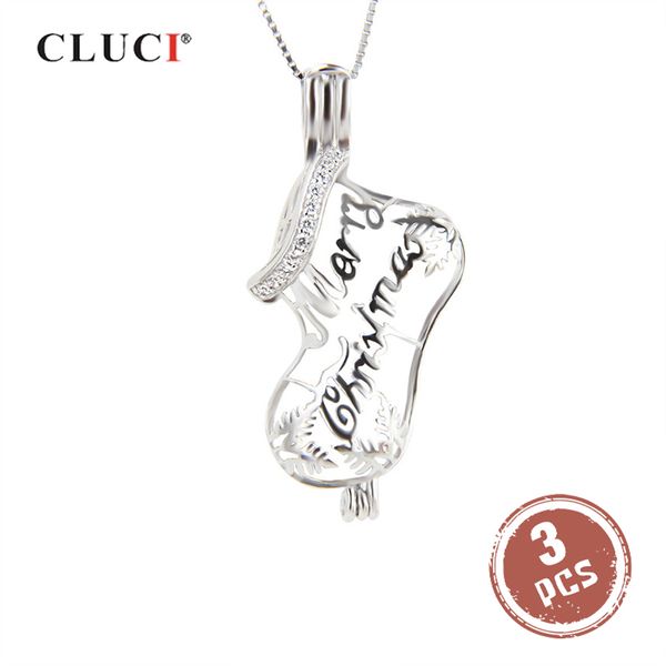 

cluci 3pcs 925 sterling silver christmas stocking socks gift for women candy hanging bag shaped pearl locket silver 925, Golden;white