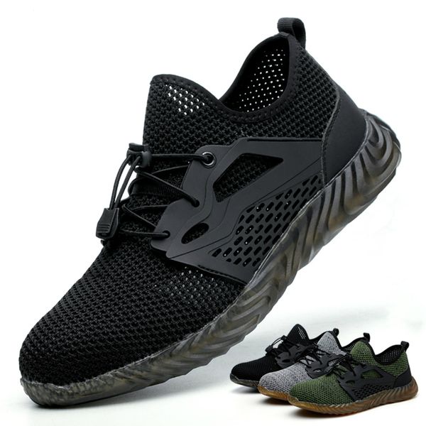 

super big size men casual breathable steel toe caps working safety shoes construction worker summer shoe tooling security boots, Black