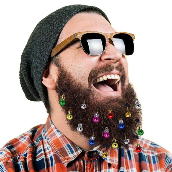 

12/16pcs beard ornaments easy attach shiny facial clips beard baubles gifts for women men holiday christmas party decorations