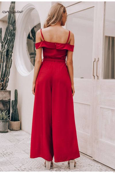 

off long women jumpsuit romper elegant high waist red jumpsuit shoulder summer wide leg lady playsuit overalls 2019, Black;white