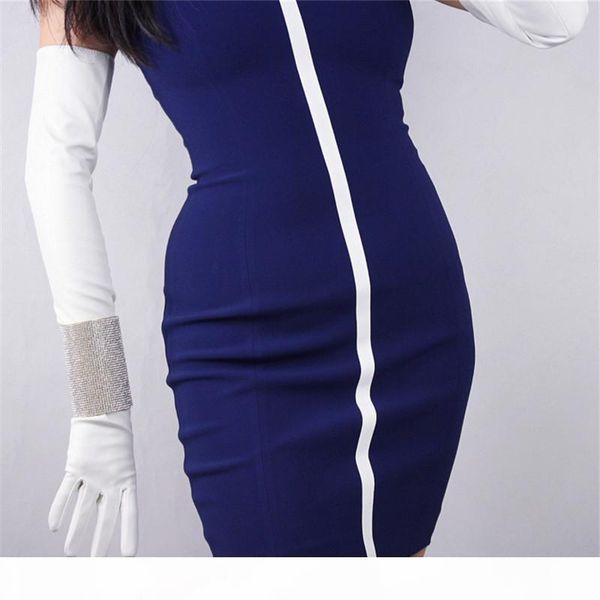 

ultra long leather gloves 60cm long emulation genuine leather pu gloves female unlined women pu p15, Blue;gray