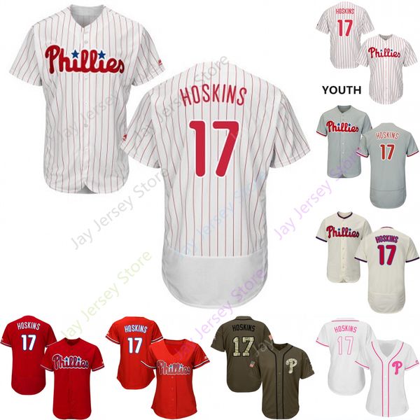 

Custom Philadelphia 17 Rhys Hoskins Jersey Phillies Jerseys Cool Base Flexbase White Black Red Grey Home Away Men Women Youth All Stitched