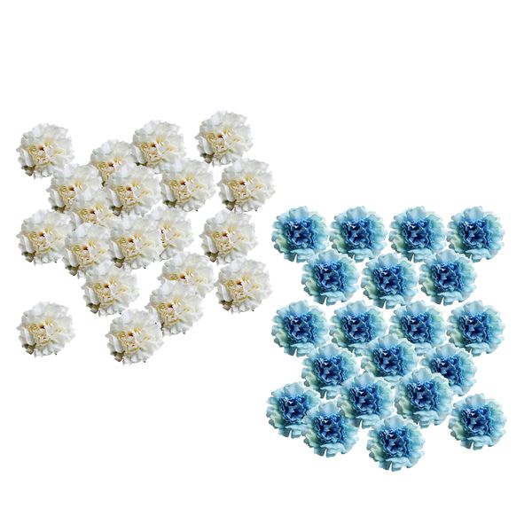

40pcs/2packs artificial silk flower small peony flower head milky white+blue