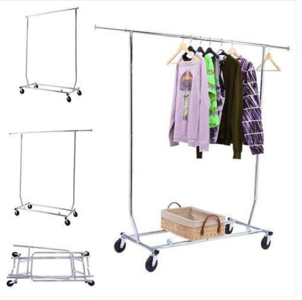 

2019 wholesales portable single-bar steel clothes rack silver