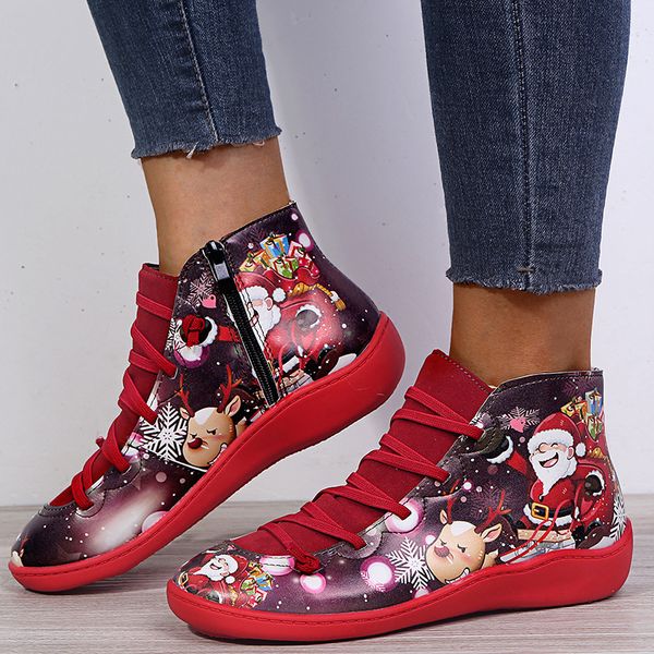 

new winter women christmas boots female fashion cartoon big size shoes ladies ankle zip boots women's casual, Black