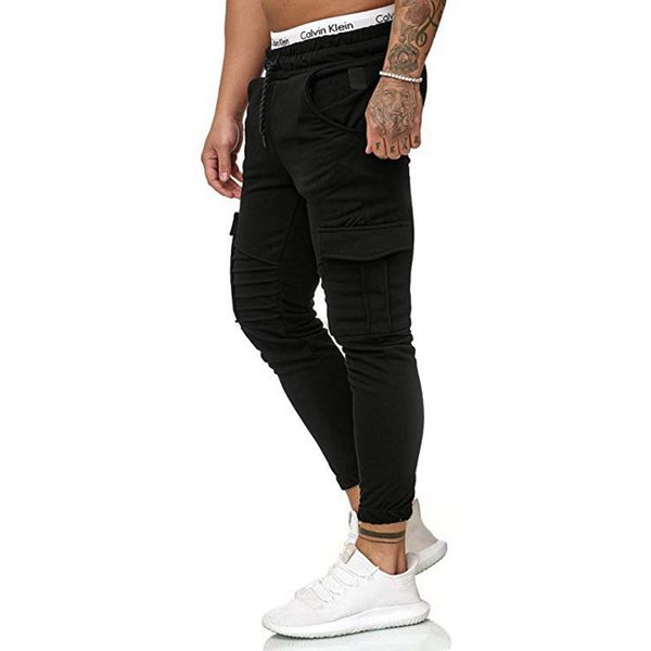

мужские брюки multi-карман drawstring карандаш штаны casual осень мужской высокой талией sweatpants, Black