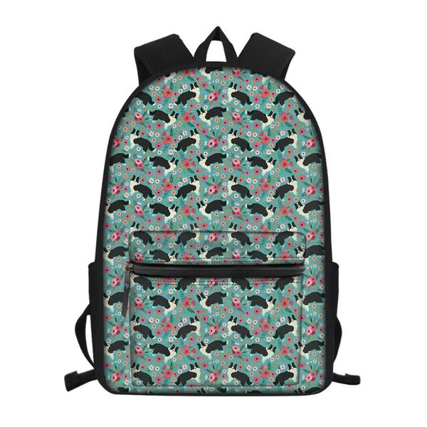 

thikin beauty gardon animal floral pattern girls school bag with zipper cute bernese mountain dog travel backpacks for women