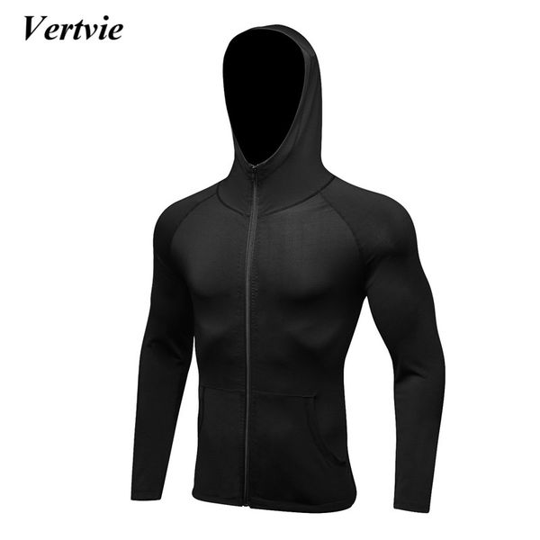 

vertvie 2018 men patchwork coat male bodybuilding fitnss hooded jackets zipper pocket compression quick dry fashion outwear, Black;brown