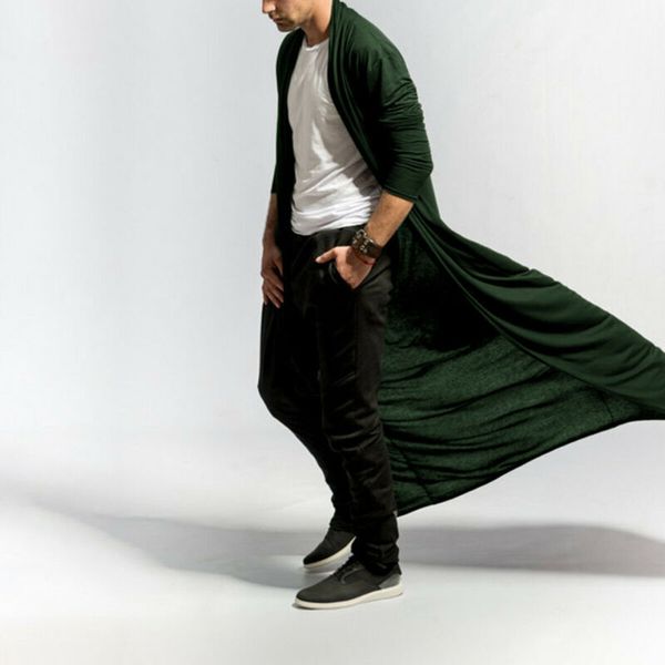 

full length men baggy casual coat cape long cardigan cloak sunscreen, White;black