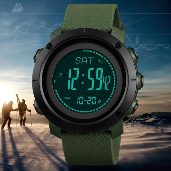 

2019 altimeter barometer thermometer altitude men digital watches sports clock climbing hiking wristwatch montre homme 1418, Slivery;brown