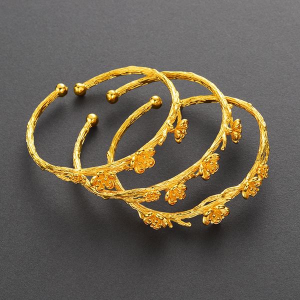 

3 pieces wholesale flower bangle 18k yellow gold filled exquisite womens cuff bangle bracelet fashion jewelry drop shipping, Black