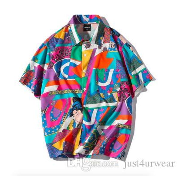 

men's casual shirts mens fashion loose vintage print sell street short sleeve male turn-down collar clothing, White;black