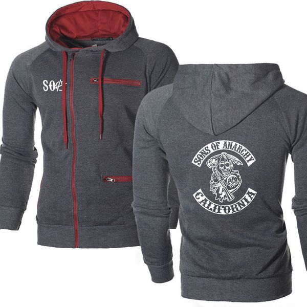 

for soa sons of anarchy the child fashion men sportswear zipper hoodies skull male casual sweatshirt fleece hiphop warm hoody