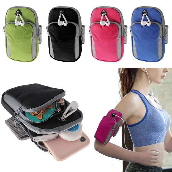 

waterproof outdoor sport arm bag with earphone hole universal phone key card cash holder multifunctional double pocket arm pouch