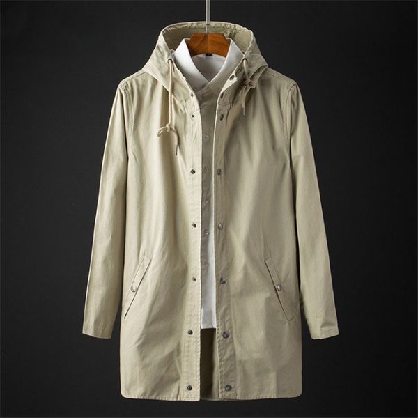 

2019 fall fashion large size long trench coat men long sleeve khaki jacket for men hooded overcoat abrigo hombre ds50750, Tan;black