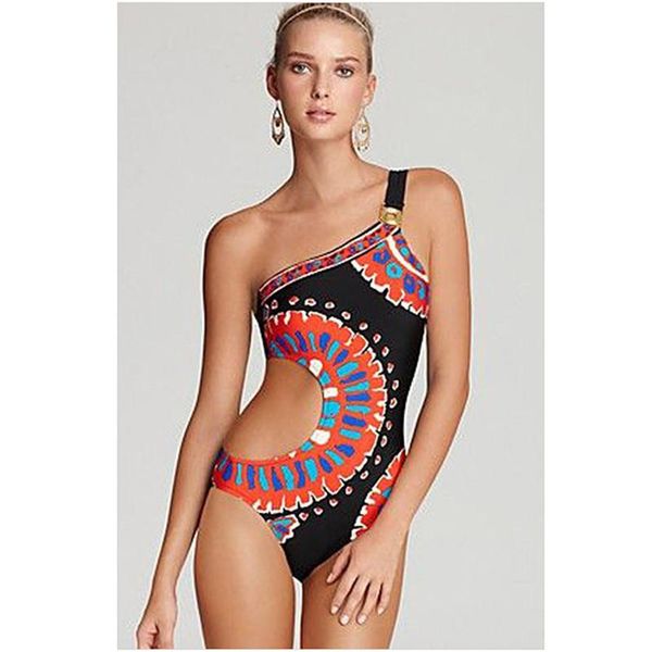 

summer one shoulder bikini indian style high waist hollow out women bathing suit fashion women clothing, White;black