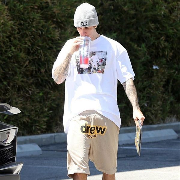 

19ss джастин бибер дрю хаус мужчины короткий пляжный комбинезон гарем спандекс сетка падение промежность летние баскетбольные шорты hflsdk06, White;black