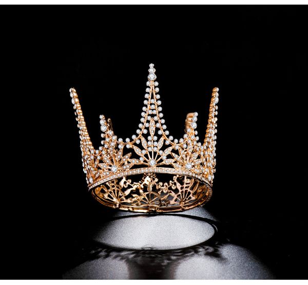 

2019 bride europe and america baroque round alloy crown full circle crown studio wedding headdress new style, Golden;white