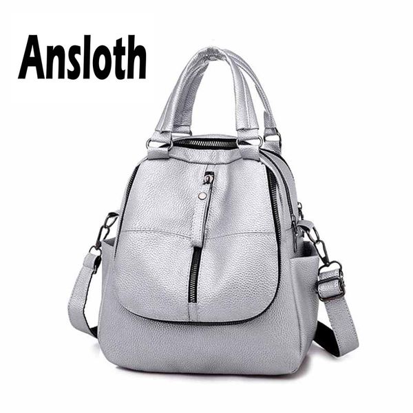 

ansloth solid color backpacks ladies pu leather school bags women zipper pack bags teenger girl female small travel hps728