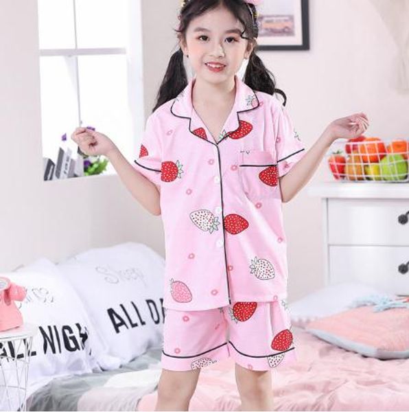 

kids baby girl boys cartoon casual clothing summer children pajamas set costume short sleeve children sleepwear pajamas set, Blue;red