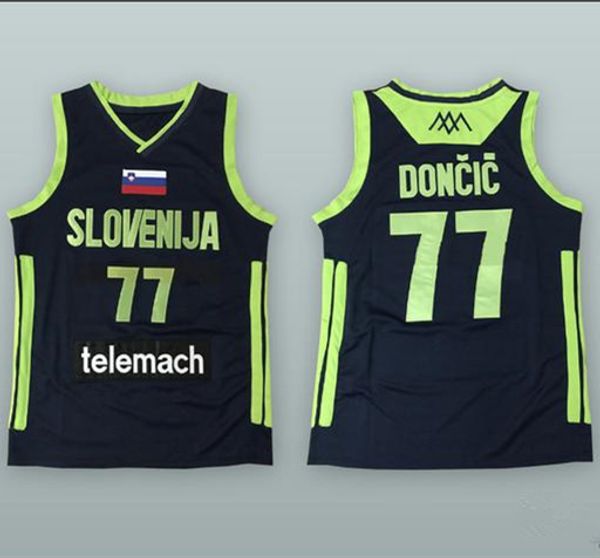 

luka doncic #7 euroleague team slovenija navy blue basketball jersey mens stitched custom any number name jerseys, Black;red