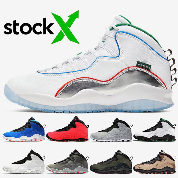 

2020 new jmpman wings 10 10s mens basketball shoes white silver seattle cement cement tinker chicago smoke grey mens trainers sneakers 7-13, White;red