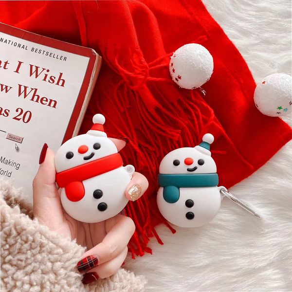 

cute christmas snowman with scraf bluetooth wireless earphone case for airpods charging box cover accessories (excluding headphones