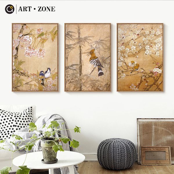 

art zone retro bird flower art painting chinese classical landscape poster wall print picture canvas painting animal poster