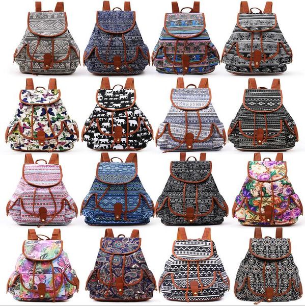 

16 style new national style designer drawstring backpack large capacity school travel bags canvas stripes basketball rucksack