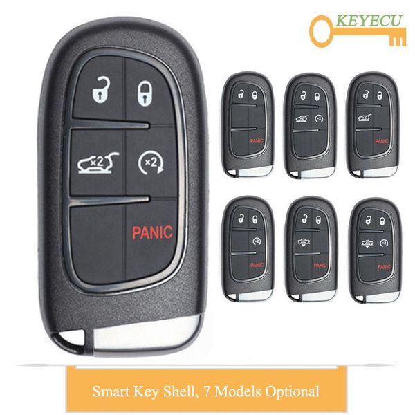 

keyecu gq4-54t smart remote car key shell case for cherokee 1500 2500 3500 2013-2018, fob 3 4 5 button with uncut blade