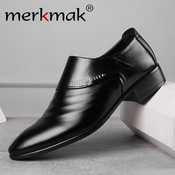 

merkmak 2019 new business men oxfords set of feet dress male office wedding pointed men's leather shoes y200420, Black
