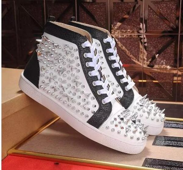 

men red bottom sneakers pik pik handmade rivet punk style high-quality cow leather perfect enjoy casual shoes size 35-46, Black