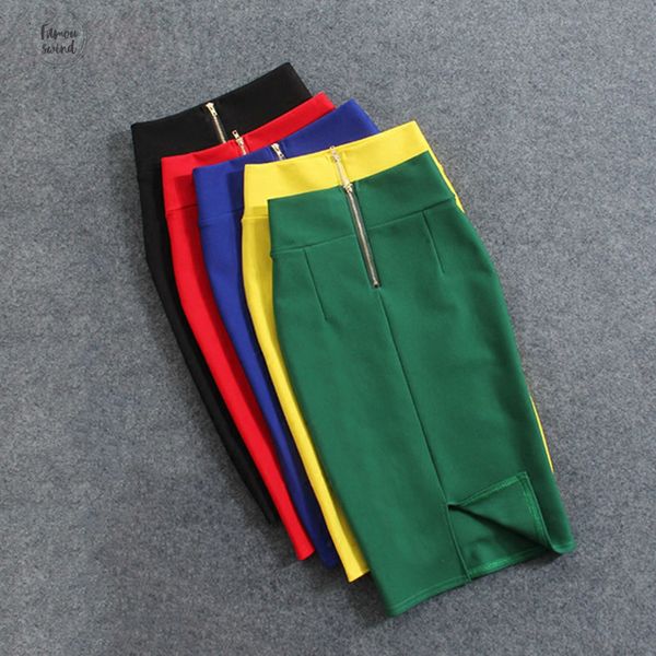 

высокая талия эластичная юбка-карандаш женский c571 женские летние 2019 длина до колена назад сплит дамы офис saia юбки, Black