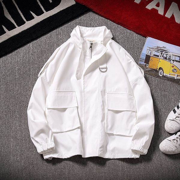 

2020 autumn cargo zipper jackets pilot bomber jacket streetwear big pockets coats plus size japanese harajuku windbreaker coat, Black;brown