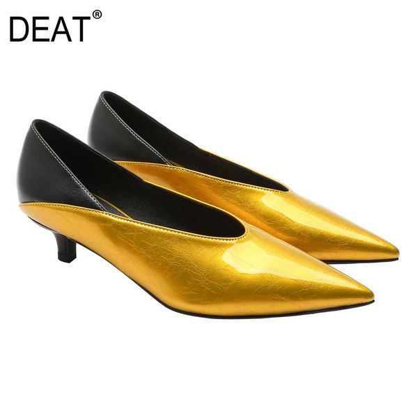 

deat] 2019 new spring summer sharp toe shallow pu leather mixed colors simple single high heels shoes women fashion tide 10b045, Black