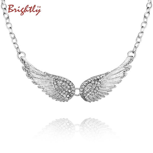

brightly trendy angel wings choker necklace luxury rhinestones pendants necklaces for women collar fashion drop shipping free, Silver